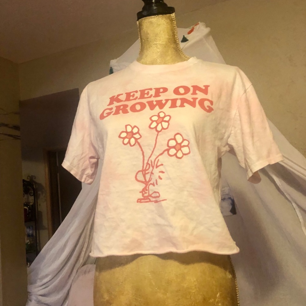 Pink crop top 100% cotton oversized size XS by Peanuts adorable for working out - Picture 2 of 8